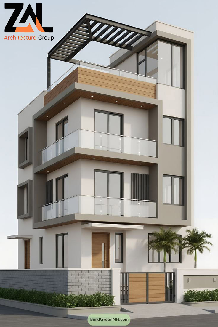 طراحی نمای ساختمان سه طبقه مدرن