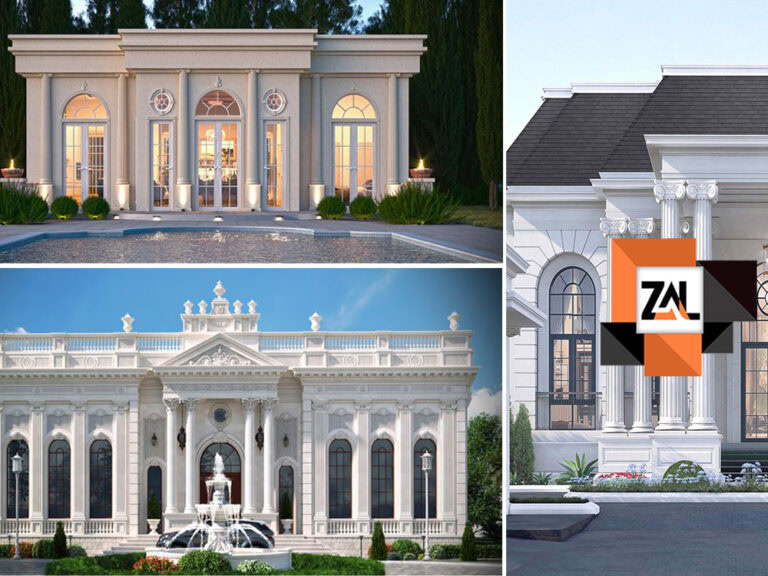 طراحی نمای ویلای یک طبقه‌ی کلاسیک