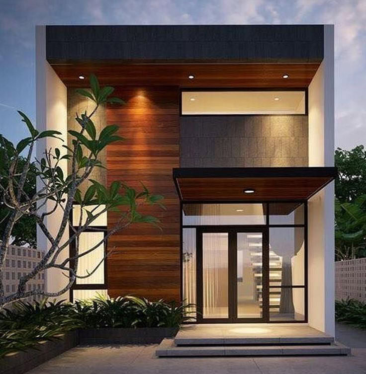 طراحی نمای ویلا مدرن با ترکیب چوب و سنگ