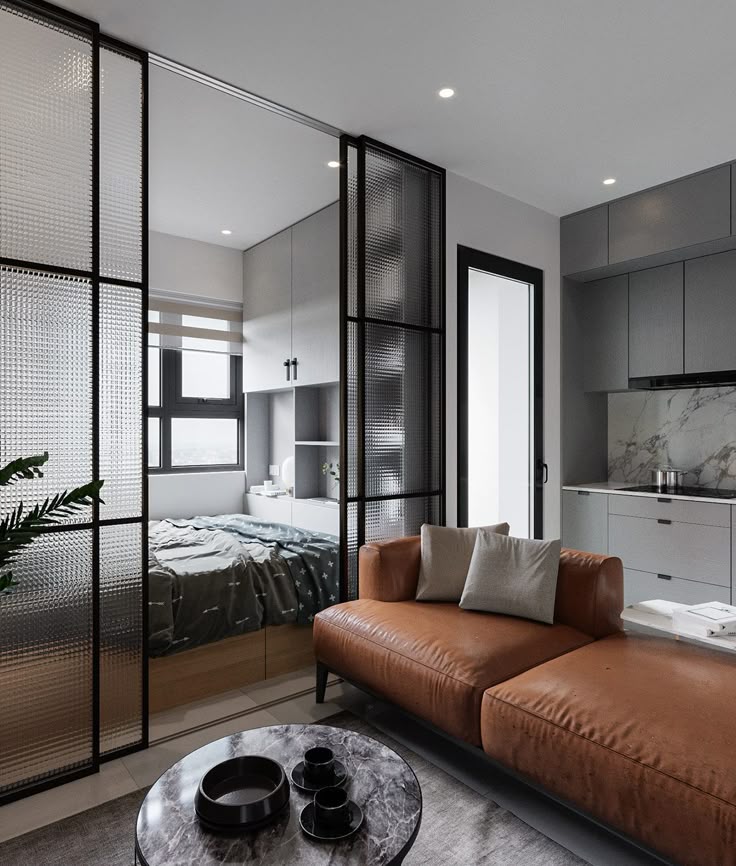 پارتیشن شیشه‌ای برای تفکیک هوشمند فضای آپارتمان کوچک