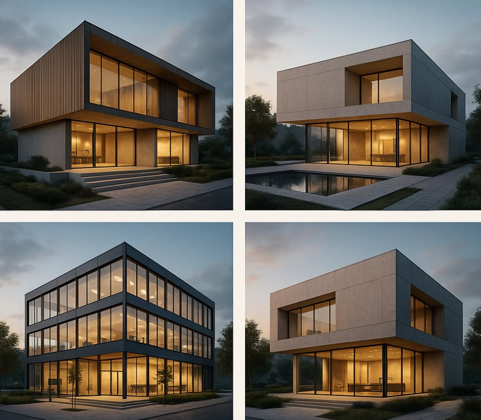 نمای ویلا مدرن مکعبی با ترکیب چوب و شیشه