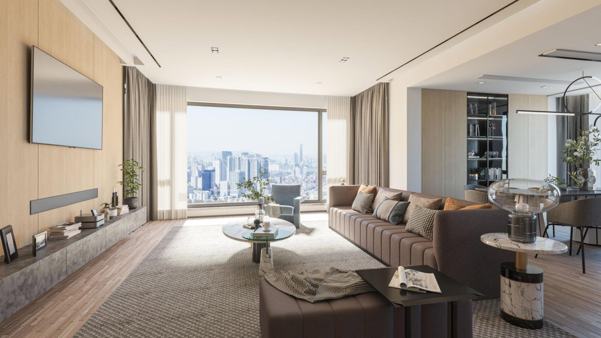 نشیمن مدرن ترکی با پنجره سرتاسری شهری