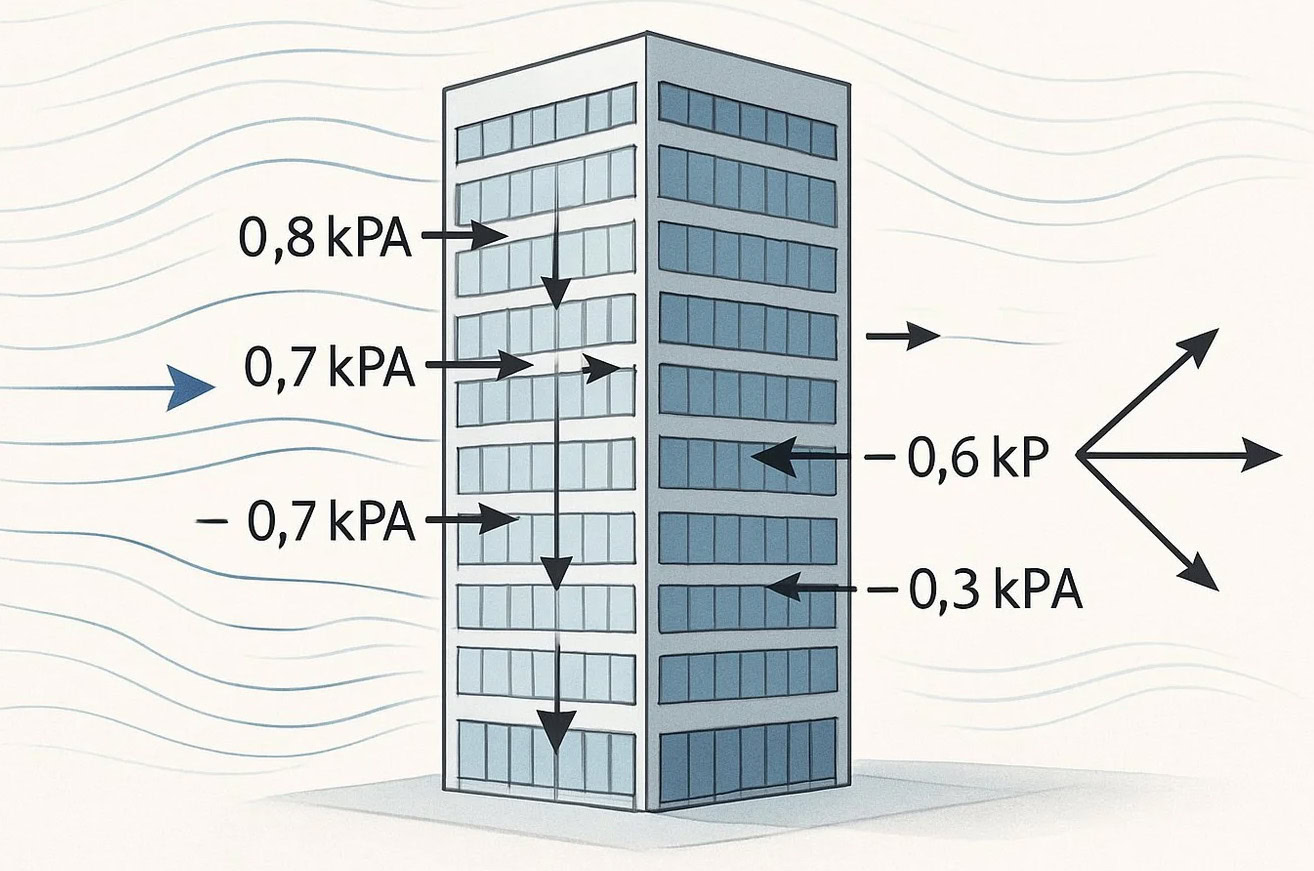 نمودار فشار باد مثبت و منفی بر نما