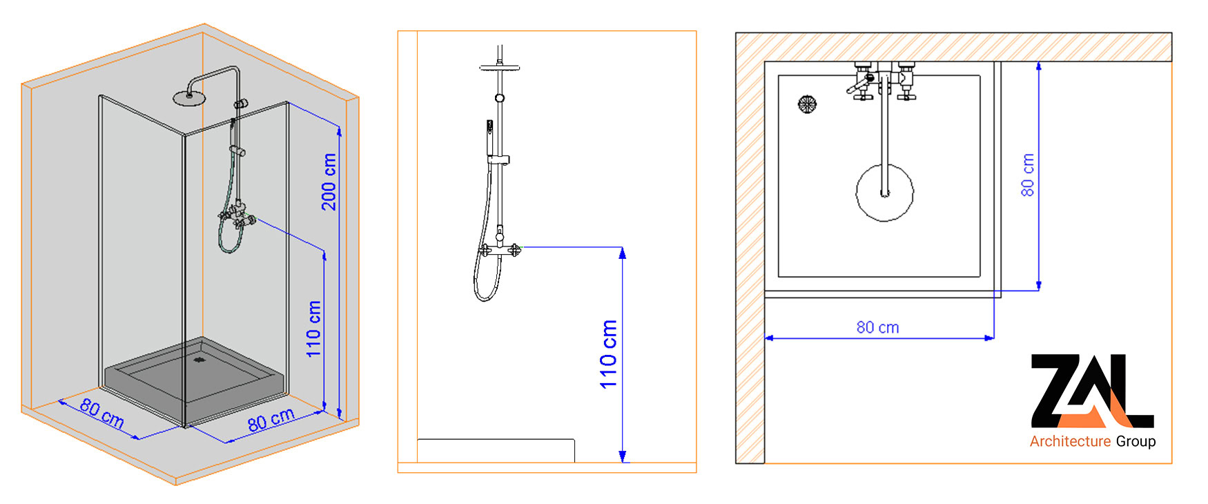 ابعاد استاندارد زیر دوشی