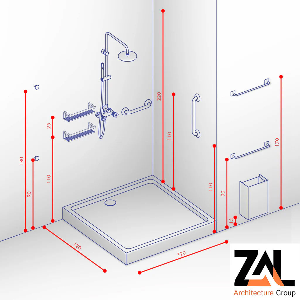 ابعاد زیر دوشی در حمام