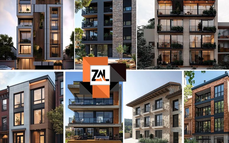 نمای ساختمان سه طبقه مدرن